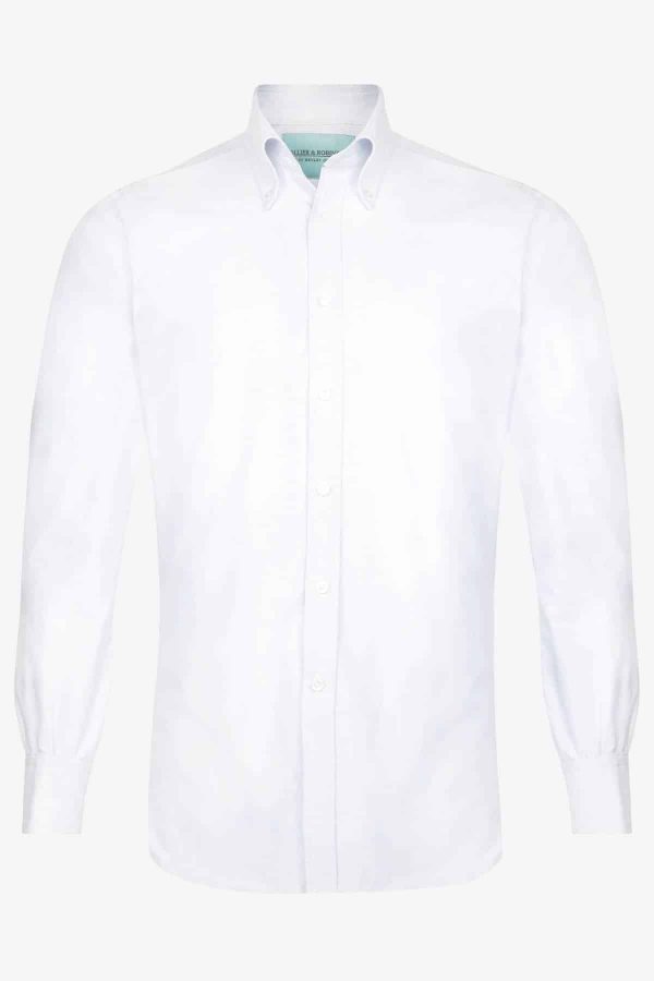 white button down shirt with black collar