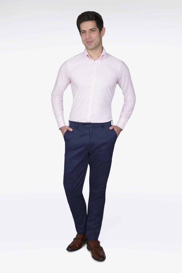 blue chinos pink shirt